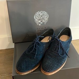 Vince Camuto navy blue perforated suede oxfords
